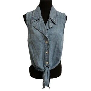 Pilcro Anthropologie Size 4 Top Blue Denim Tie Waist Festival Coastal Cotton